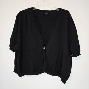 Tiana B. Black Short Sleeve One Button Cardigan Lightweight Shrug Sweater Sz 22W
